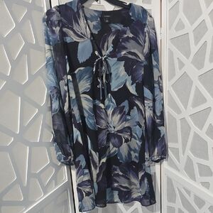 Halogen Black Blue Floral Lace Up Tie-Neck Long Sleeve Dres Mini Nordstrom
